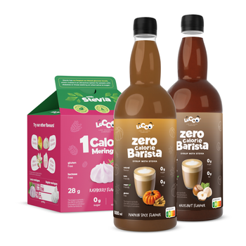 LoCCo Back to Fit-Setz -Barista Kürbisgewürz und Walnussgeschmack 1000ml + 1 kcal Himbeer-Baisers mit Stevia