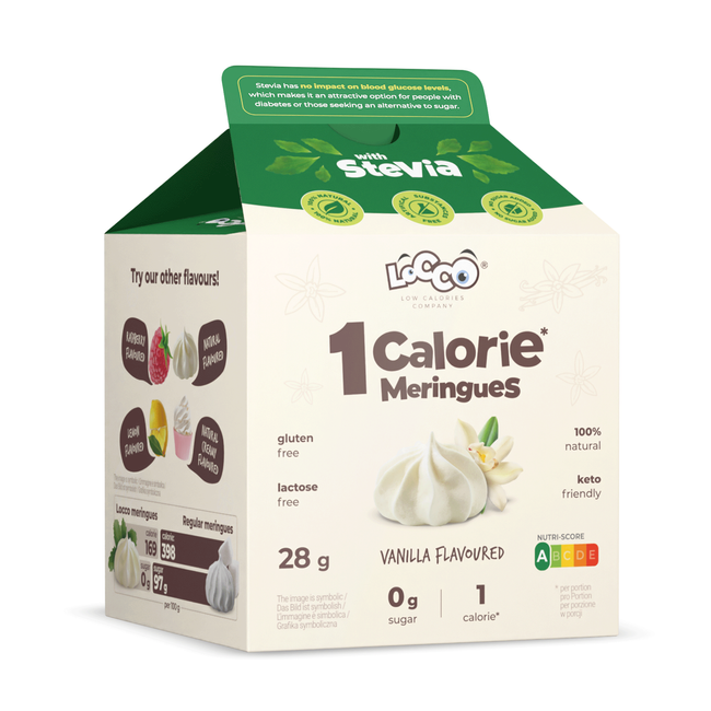 LoCCo 1 kcal 100% natürliches kalorienarmes Vanille-Baiser mit Stevia 