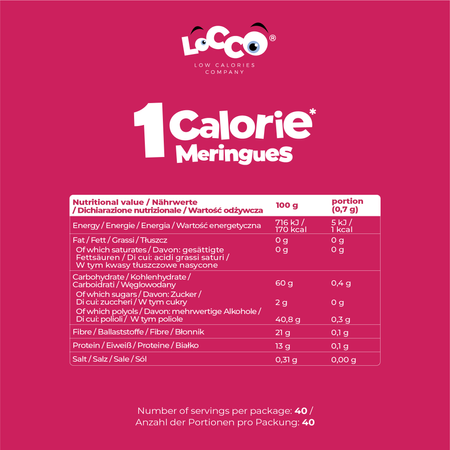 LoCCo 1 kcal 100% natürliches kalorienarmes Himbeerbaiser mit Stevia 